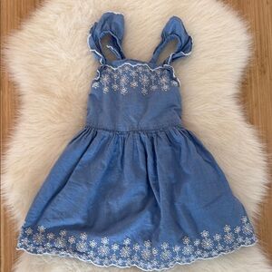 Blue Pinaforte Dress with White Embroidery 5T
